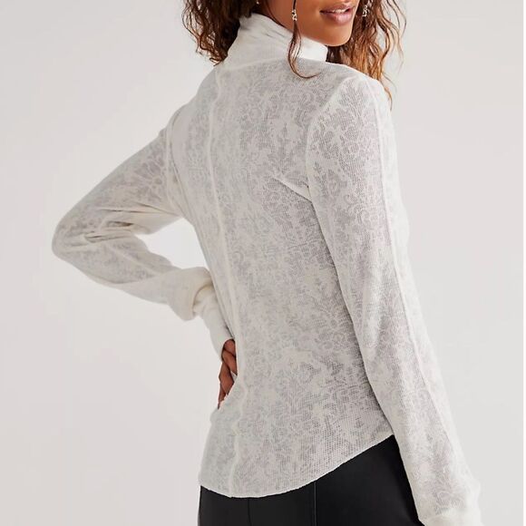 Free People XS Intimately “You and I” Floral Turtleneck Ivory Crème - Picture 3 of 17